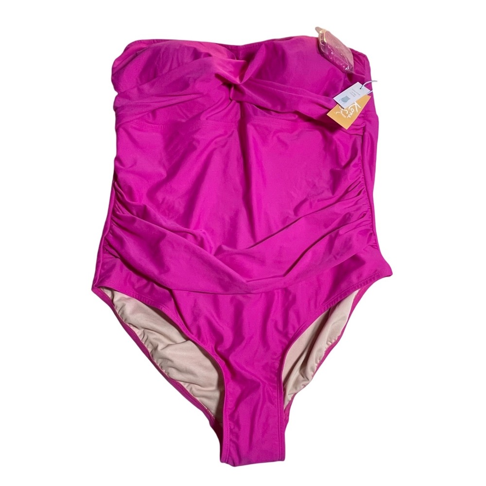Kona Sol Womens Plus Size 22 One Piece Swimsuit Pink Ruched Twist Front NWT